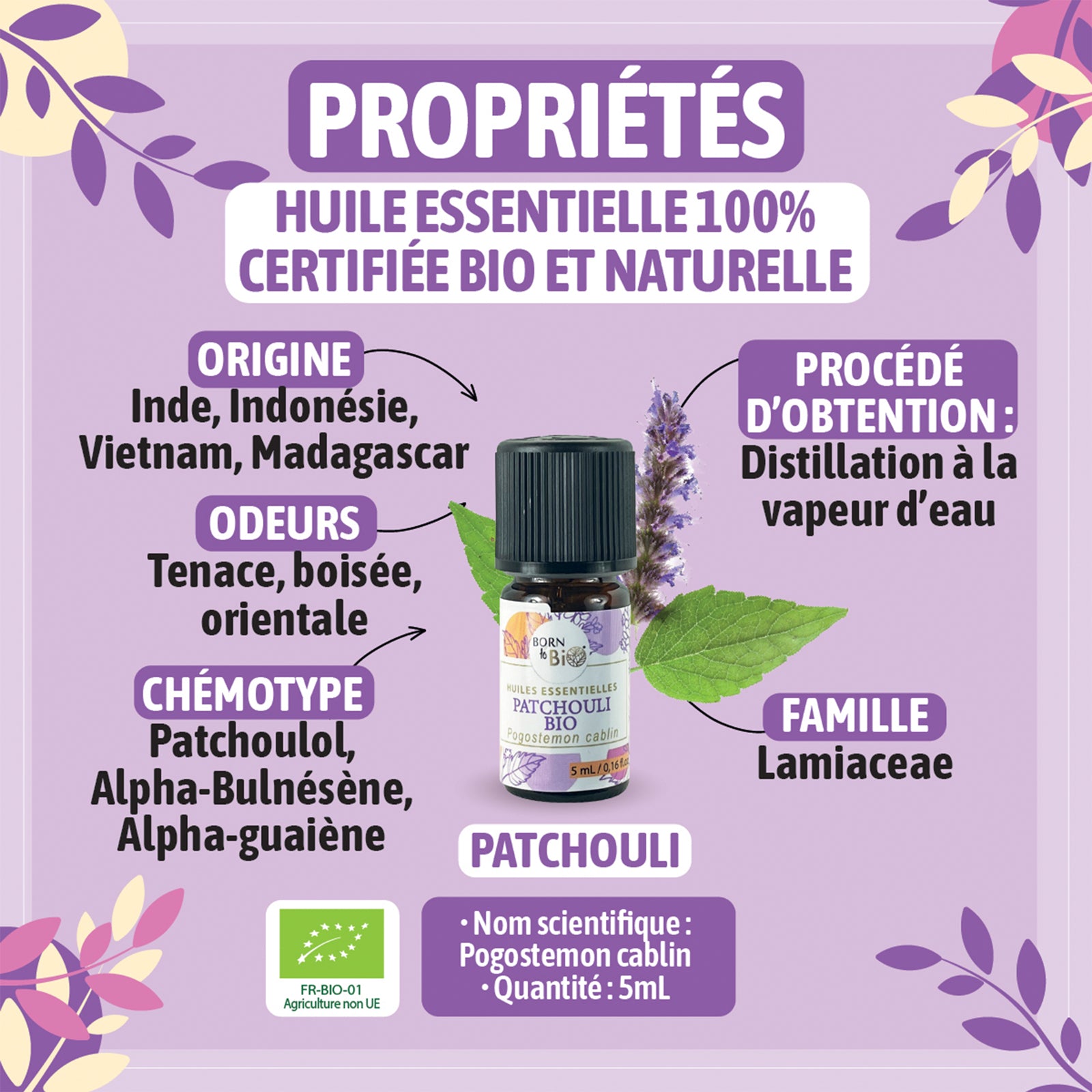 Huile essentielle Patchouli Certifiée Bio - 5mL