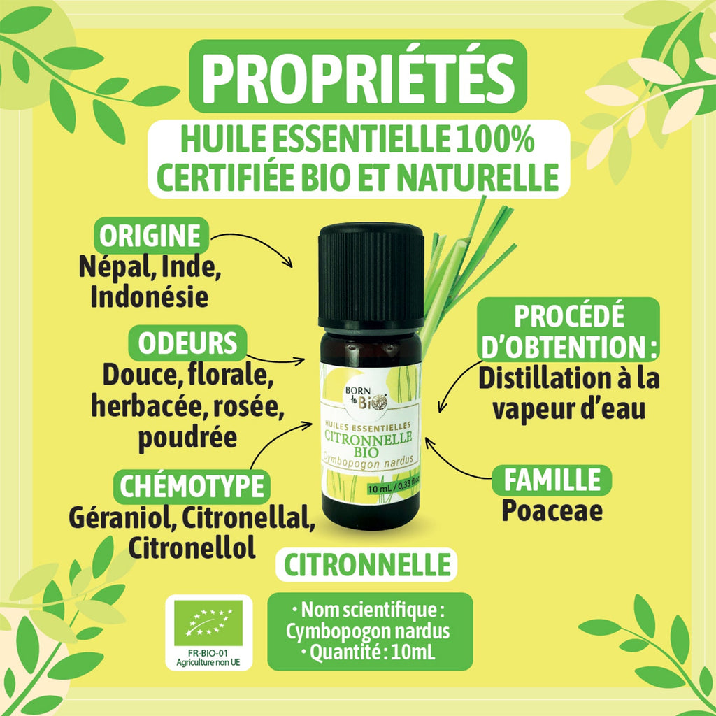Huile essentielle Citronnelle Certifiée Bio - 10mL